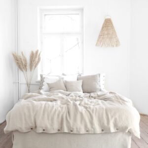 Natural Linen Duvet Cover With Coconut Buttons